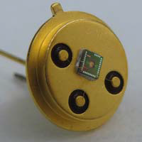 Photograph of the narrowband on-chip thermal emitter, bonded to a TO-39 header for testing purpose.